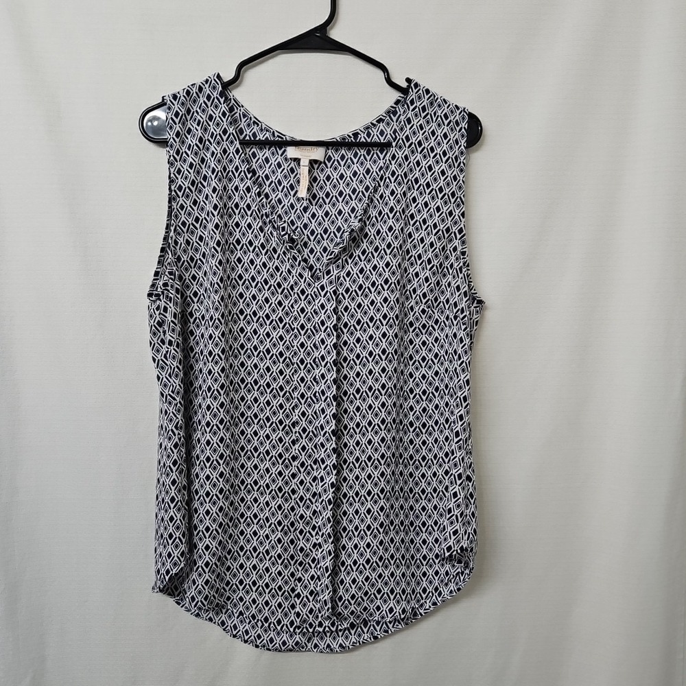 Laundry by Shelli Lg Segal Navy Printed Collarless V-neck Sleeveless Blouse READ